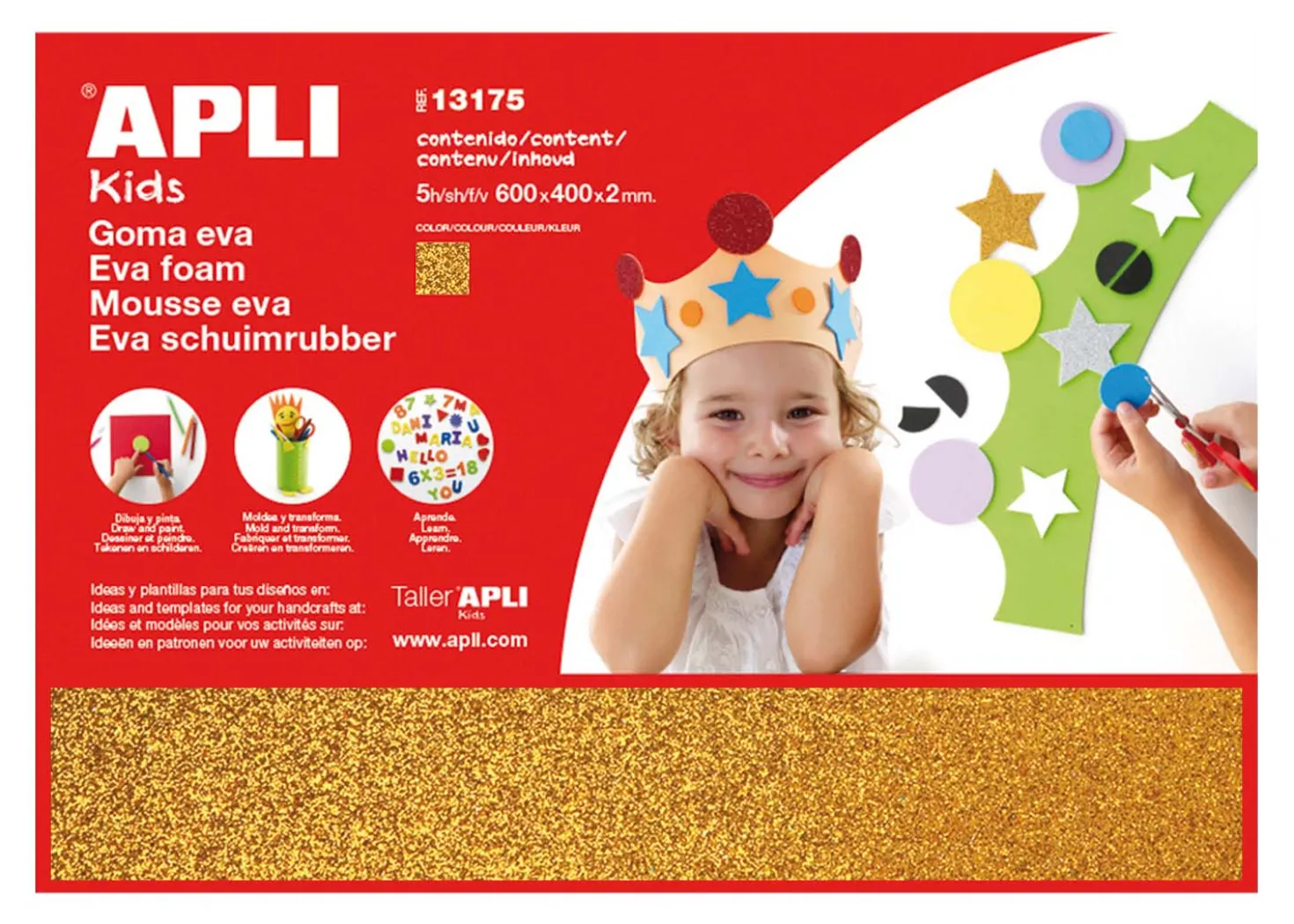 Apli Gomma Crepla Glitter Oro 3 fogli 60cmx40cm