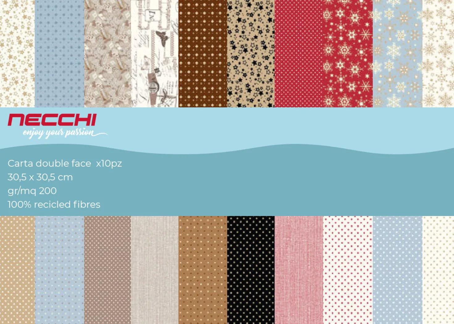 Necchi Cartoncini Double Face 200g 10 pz assortiti 30,5cm×30,5 cm