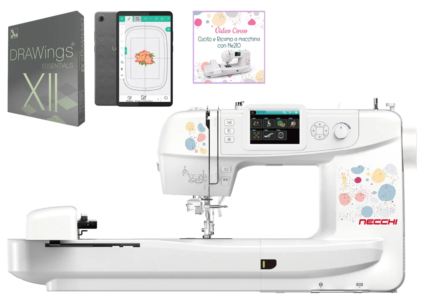 Necchi Sweet NE210 Macchina per Cucire e Ricamare in collaborazione con Eleonora Galvagno con Tablet e Software DRAWings Essentials