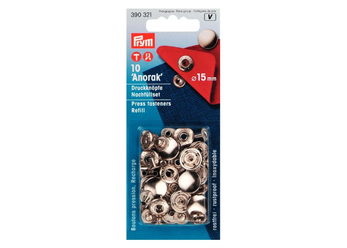 Prym Bottoni a Pressione Anorak Argento 15mm 10pz