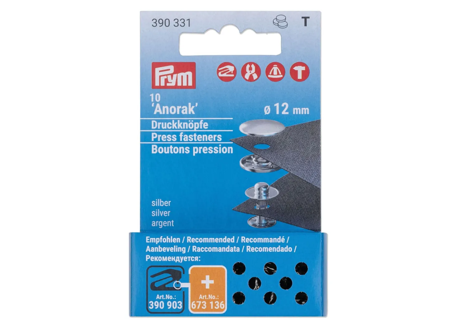 Prym Bottoni a Pressione Anorak Argento 12mm 10pz