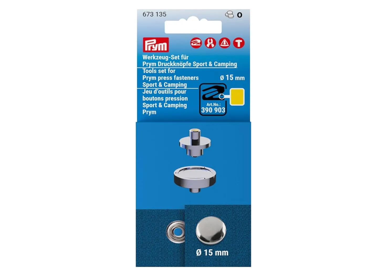 Prym Set di attrezzi per bottoni a pressione Sport e Camping da 15 mm