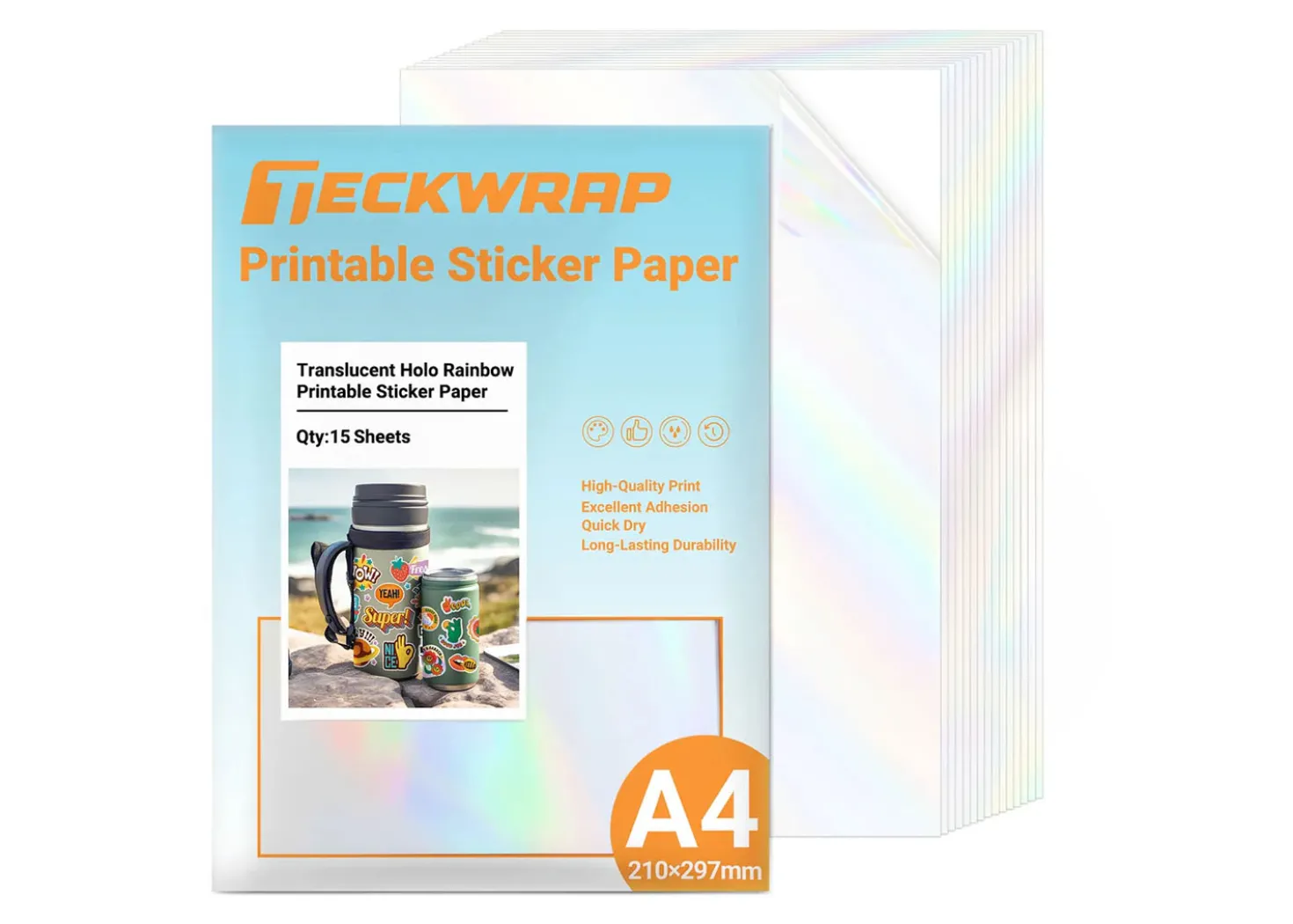 Teckwrap Carta adesiva stampabile Olografica Arcobaleno A4 15pz